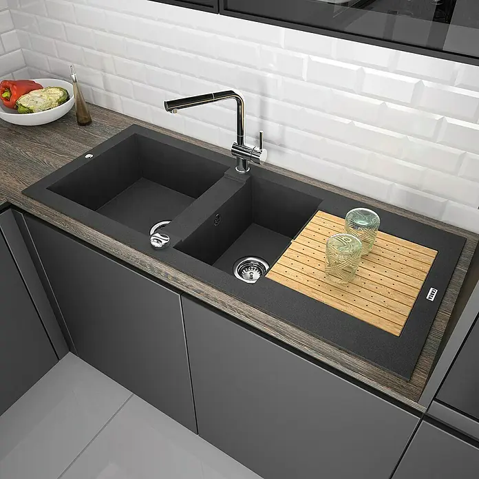Carea Einbauspüle Eole - 118 x 50 cm, Warmluft-Trocknungsgebläse, CAREAlith®, Schwarz - Stimmungsaufnahme