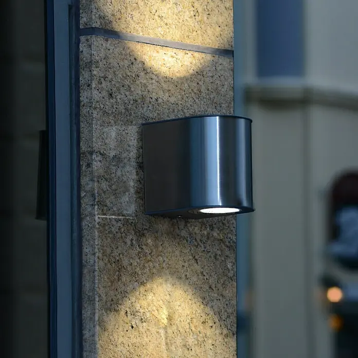Lutec Aplique exterior LED Gemini - 24 W, 13,5 x 14,1 x 10,6 cm, Acero inoxidable, IP54 - Vista de perfil izquierdo