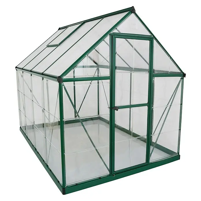 Palram – Canopia Gewächshaus Hybrid - 2,47 x 1,85 x 2,08 m, Polycarbonat, Glasstärke Seitenwände: 0,75 mm, Grün - Vorderansicht
