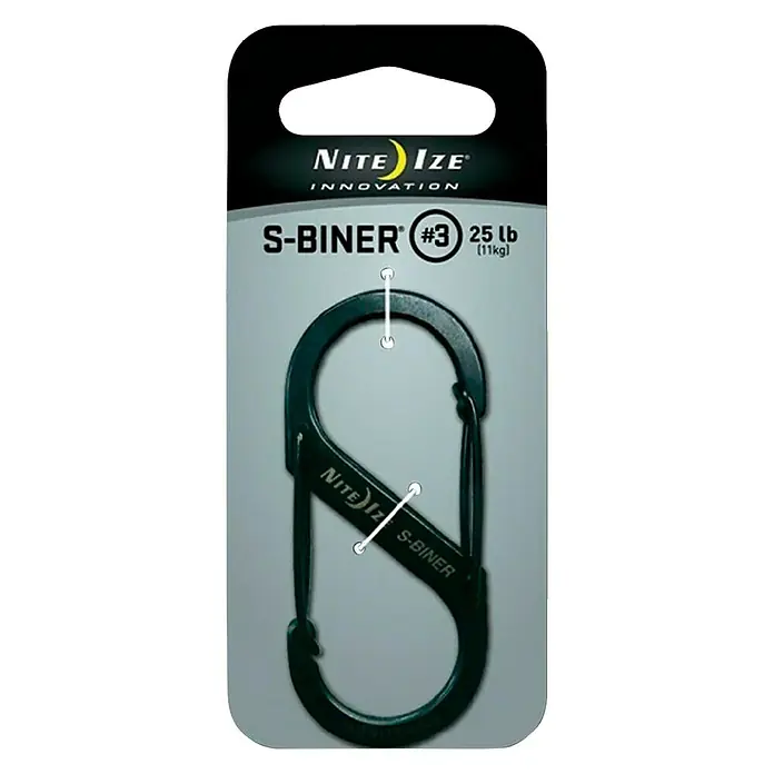 Nite Ize Doppelkarabiner - 67 x 29 mm, Edelstahl, Schwarz, Zugfestigkeit: 11 kg - Vorderansicht