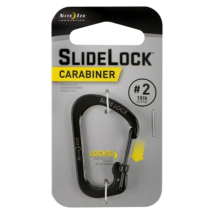 Nite Ize Karabinerhaken Slide Lock - 4,4 x 2,9 cm, Edelstahl, Schwarz, Zugfestigkeit: 4,5 kg - Vorderansicht