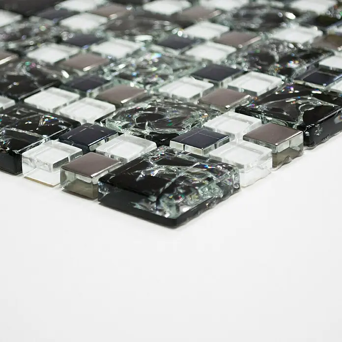 Mosaikfliese Crystal Mix XIC K1499 - 33,8 x 33,8 cm, Schwarz, Glänzend - Vorderansicht
