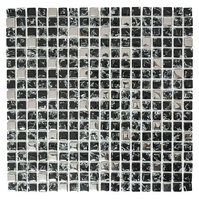 Mosaikfliese Quadrat Crystal Mix XIC 1099 - 30,5 x 30,5 cm, Schwarz/Silber, Glänzend - Ansicht von oben