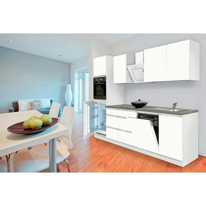 Respekta Premium Küchenzeile GLRP280HWWM - Breite: 280 cm, Mit Elektrogeräten, Weiß matt