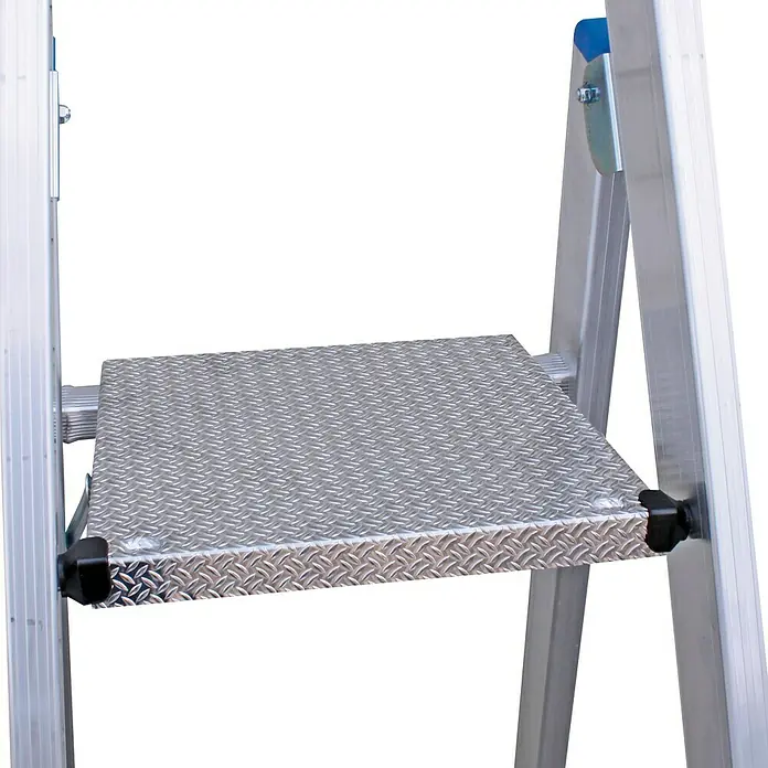 Krause Stabilo Stufenstehleiter - Arbeitshöhe: 2,95 m, Anzahl Tritte: 4 Stufen, Tiefe Stufen: 80 mm, Aluminium - Detailaufnahme