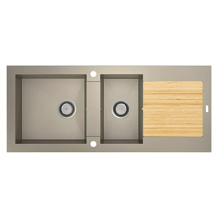 Carea Einbauspüle Katla - 118 x 50 cm, 2 Becken, CAREAlith®, Taupe - Ansicht von oben