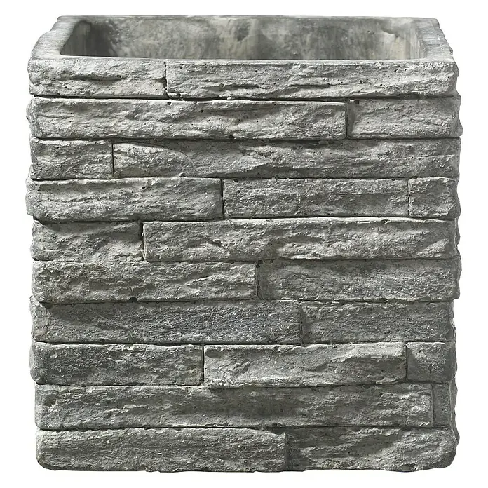 SK Latina Übertopf eckig Stonewall - Außenmaß (L x B x H): 29 x 29 x 29 cm, Keramik, Steingrau, Steinoptik - Vorderansicht