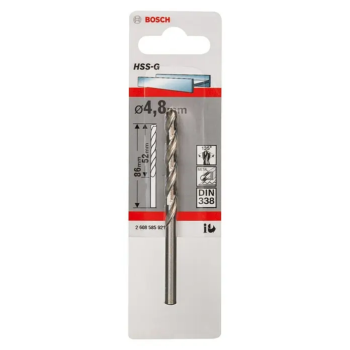 Bosch Metaalboor HSS-G - Diameter: 4,8 mm, Lengte: 86 mm - Vooraanzicht