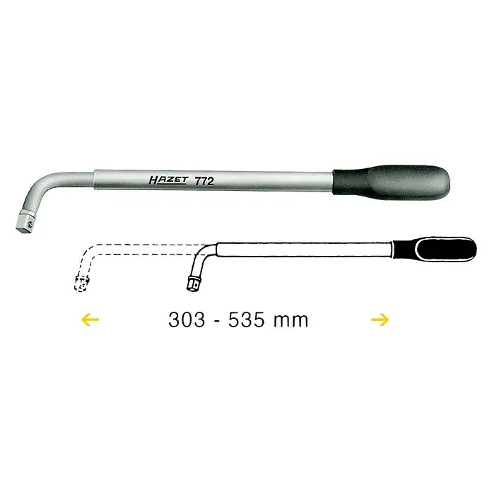 Hazet Teleskop-Radmutternschlüssel 772 - Teleskopierbar: 303 mm - 535 mm, Antriebsgröße: ½″ - Detailaufnahme