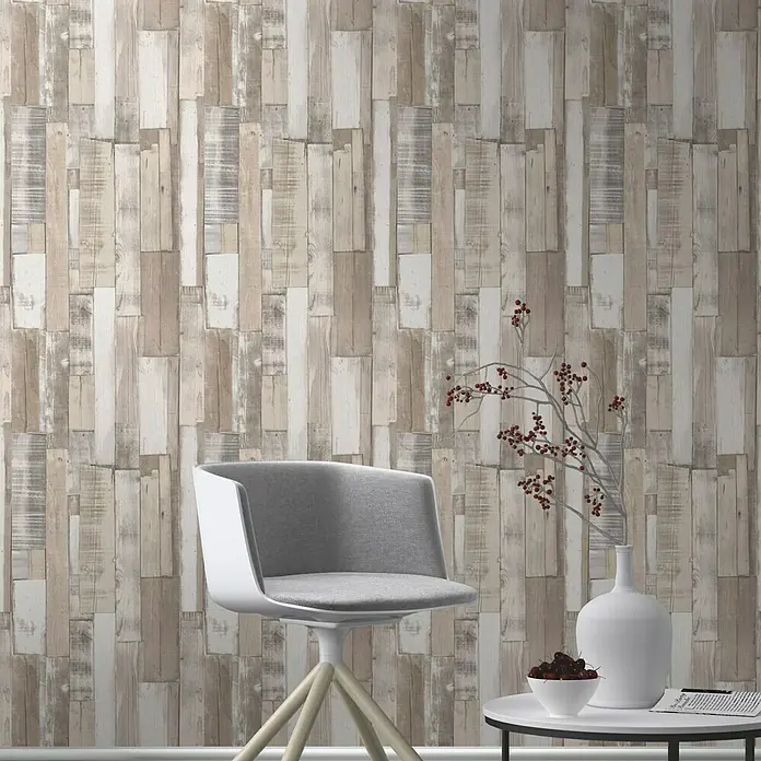 Rasch Papiertapete - Beige/Creme, Holzoptik, 10,05 x 0,53 m - Stimmungsaufnahme