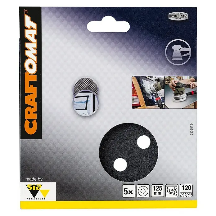 Craftomat Listovi za brusilicu BFCC - Promjer: 125 mm, Granulacija: 120, Izbušeno - Pogled sprijeda