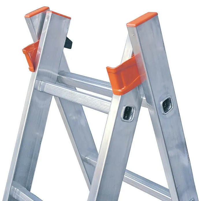 Krause Escalera multiusos - Altura de trabajo: 5,25 m, Número de peldaños: 2 x 9 peldaños, Aluminio - Primer plano