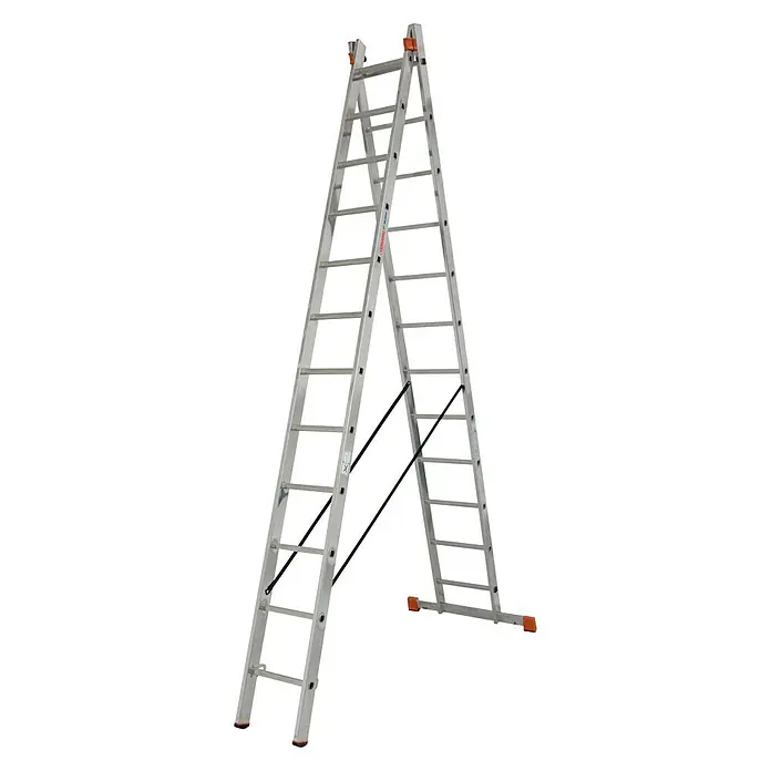 Krause Escalera multiusos - Aluminio, Altura de trabajo: 6,85 m, 2 x 12 peldaños - Vista de perfil izquierdo