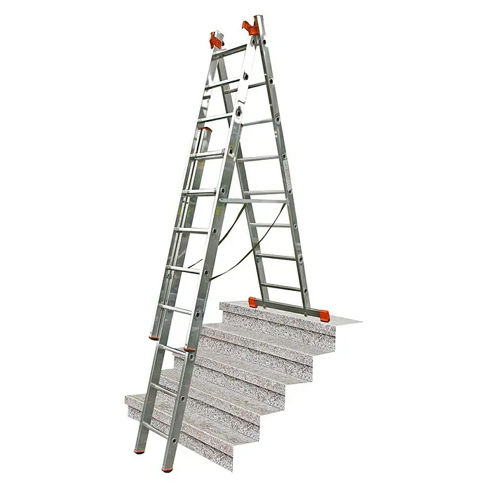 Krause Monto Višenamjenske ljestve na izvlačenje - Funkcija stepenica, Radna visina: 6,05 m, 3 x 8 prečki, Aluminij - Pogled s lijeve strane