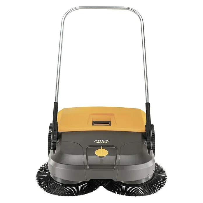 Stiga Handkehrmaschine SWP 475 - Flächenleistung: 2.900 m²/h, Arbeitsbreite: 750 mm mit Seitenbesen, Behältervolumen: 50 l - Vorderansicht