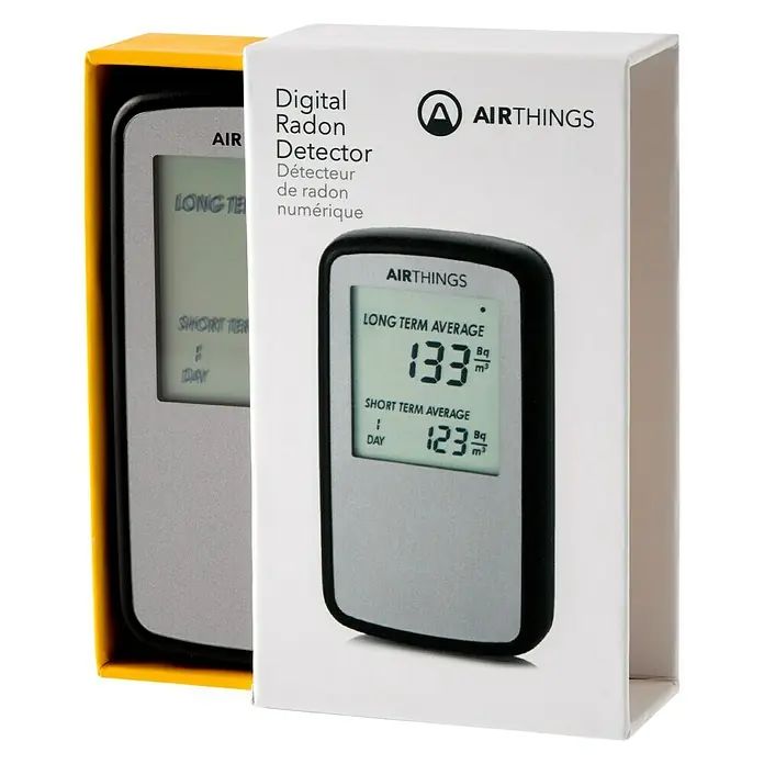 Airthings Radongasdetektor Home - Länge: 120 mm, Batterielaufzeit: Bis zu 2 Jahre - Linke Seitenansicht