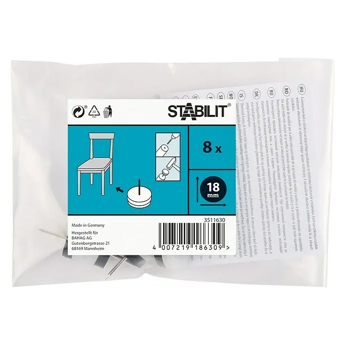 Stabilit Plastična klizna podloga - 18 mm, 8 kom, Bijele boje, Sa zatikom