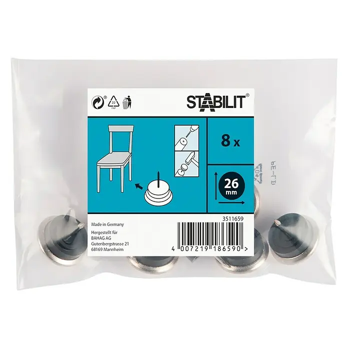 Stabilit Metalni dodatak za noge od namještaja - 26 mm, 8 kom, Sa zatikom