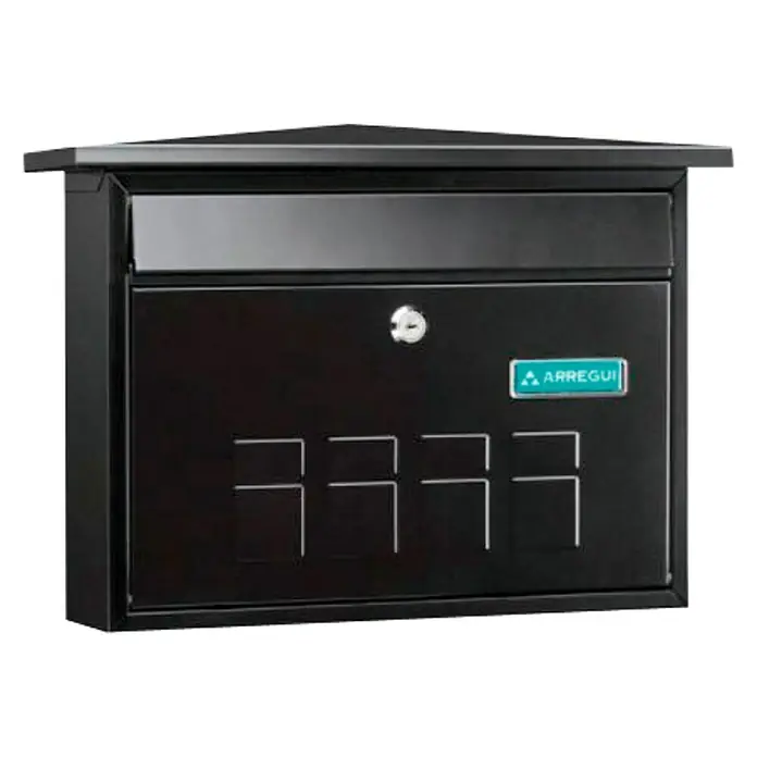 Arregui Buzón de correo Deco - Acero inoxidable, L x An x Al: 10 x 41 x 27,5 cm, Negro, Formato entrada: DIN A4, 225 × 35 mm