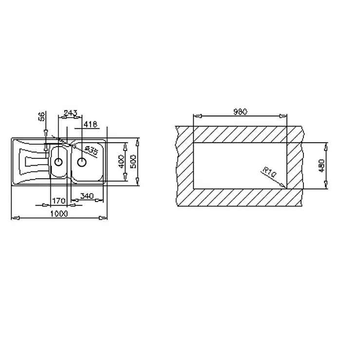 Teka Fregadero encastrable Universo 1,5C+1E I - 50 x 100 cm, Acero inoxidable, Cromo