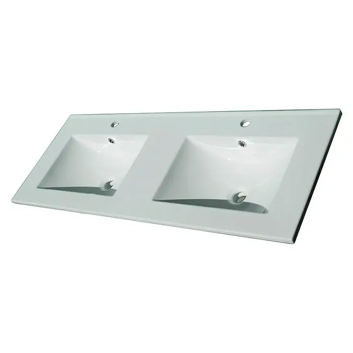 Lavabo doble Titán - 121 x 46 cm, Orificios para grifo: Medio, Con desbordamiento, Blanco