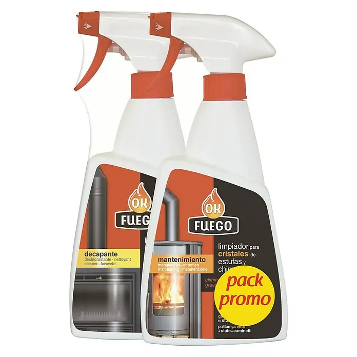 Ok Fuego Limpia cristales de chimenea y decapante pack - 2 x 500 ml