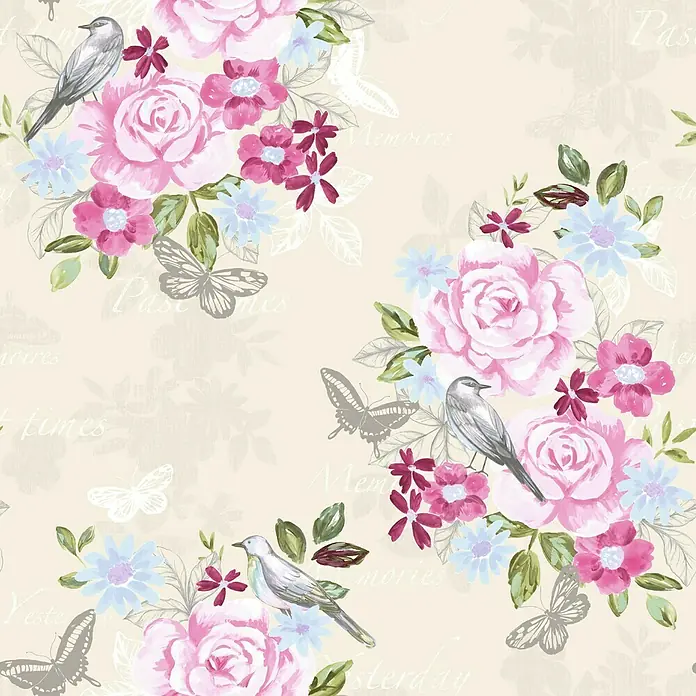 Papel pintado Jardín Rosas - Multicolor, Grabado en relieve, 10 x 0,53 m