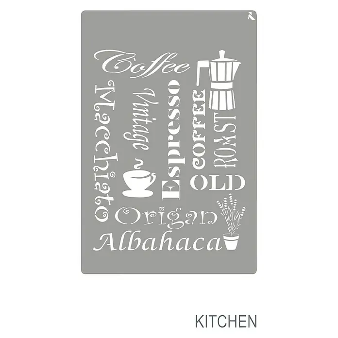 La Pajarita Plantilla decorativa Stencil Kitchen - Elementos de cocina, 20 x 30 cm, Plástico