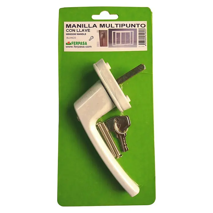 Manilla para ventana - Largo: 15,5 cm, Apto para: Ventana, Blanco, Número de llaves: 2 ud.