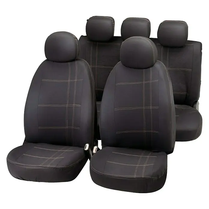 Funda para asientos de coche Embroidery - 9 uds., Negro/Gris, Apto para: Vehículos con airbag
