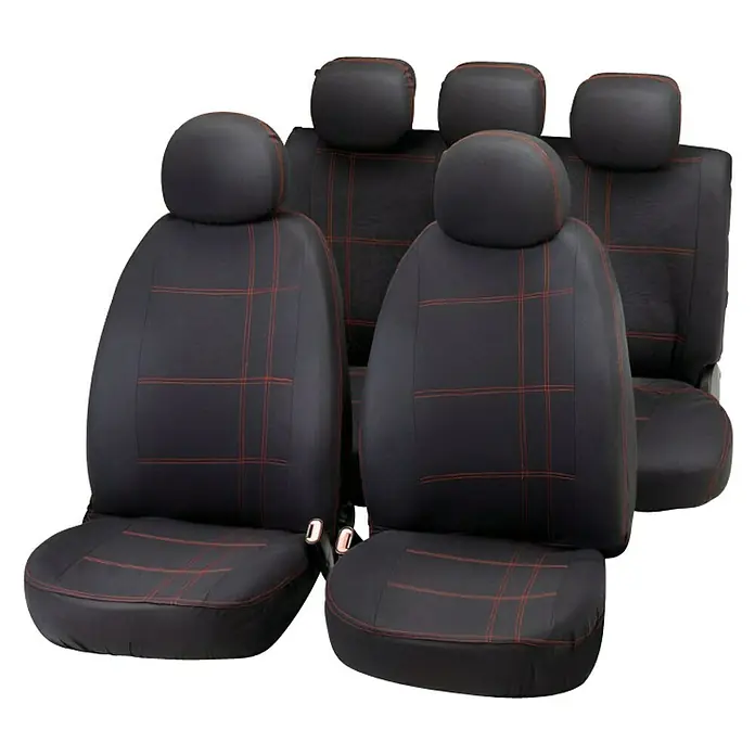 Funda para asientos de coche Embroidery - 9 uds., Negro/Rojo, Apto para: Vehículos con airbag