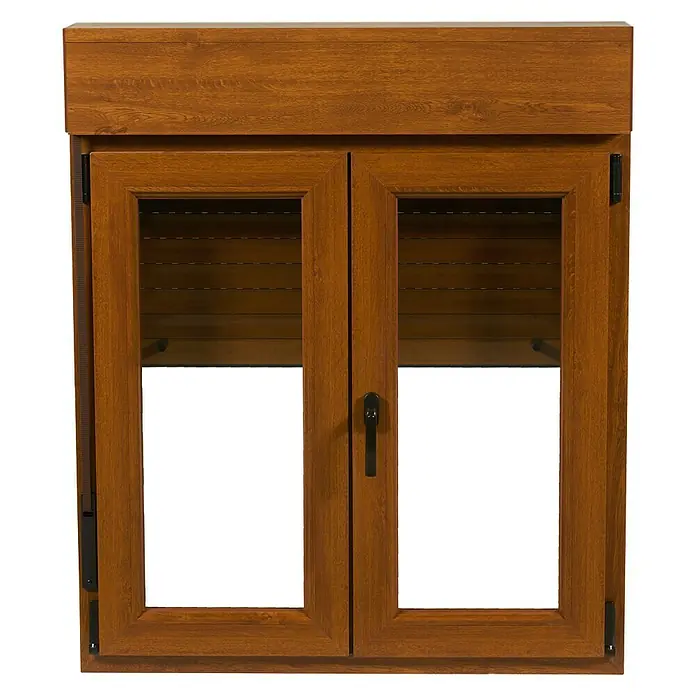 Solid Elements Ventana de PVC 2 hojas practicable-oscilobatiente - 100 x 118 cm, Apertura según normativa: Derecha, Roble oscuro, Con persiana