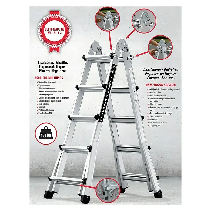 Escalera extensible Master 5 - Altura de trabajo: 4 m, Número de peldaños: 10 peldaños, Aluminio