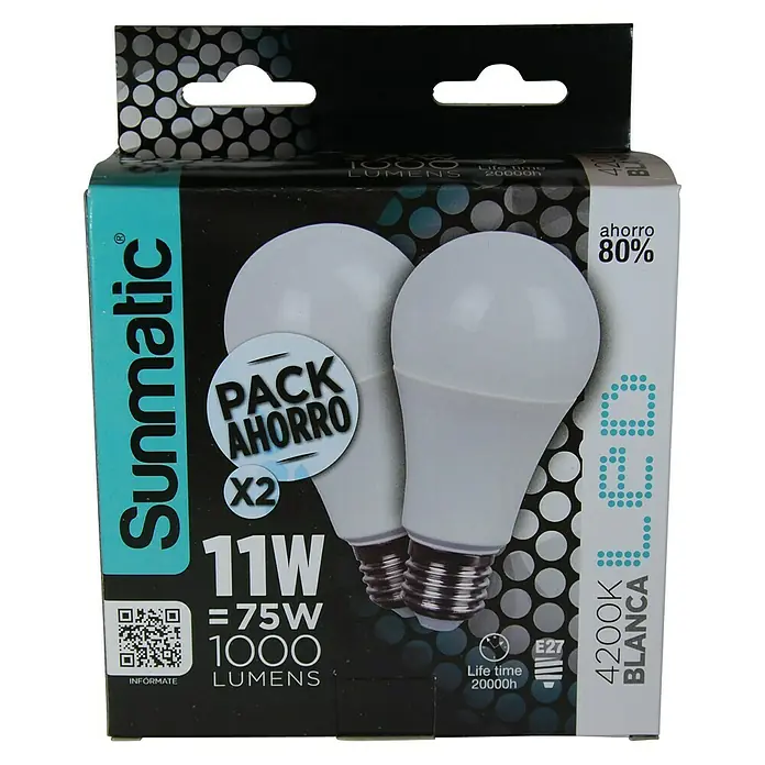 Sunmatic Bombilla LED - 2 uds., E27, 11 W, Color de luz: Blanco neutro, No regulable