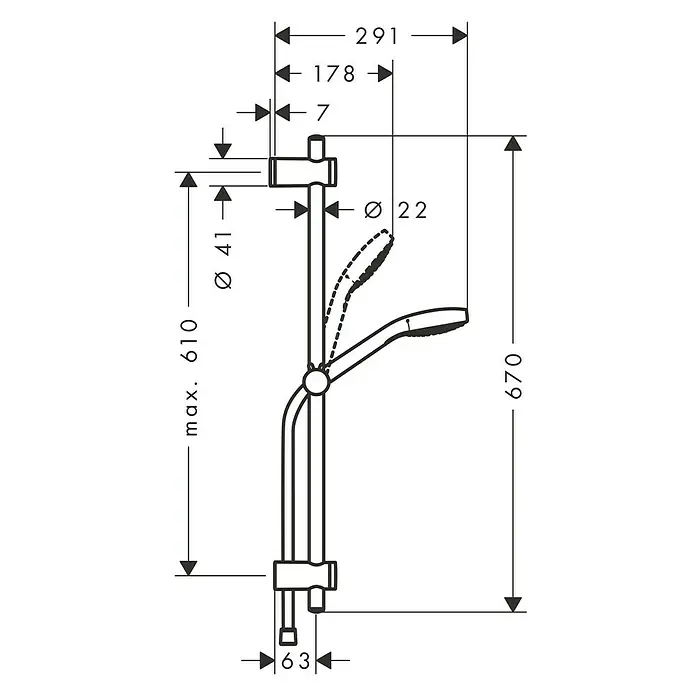 Hansgrohe Conjunto de ducha MySelect S Vario - Distancia entre orificios: 61 cm, Tipos de chorro: Rain, IntenseRain, SoftRain, Cromo
