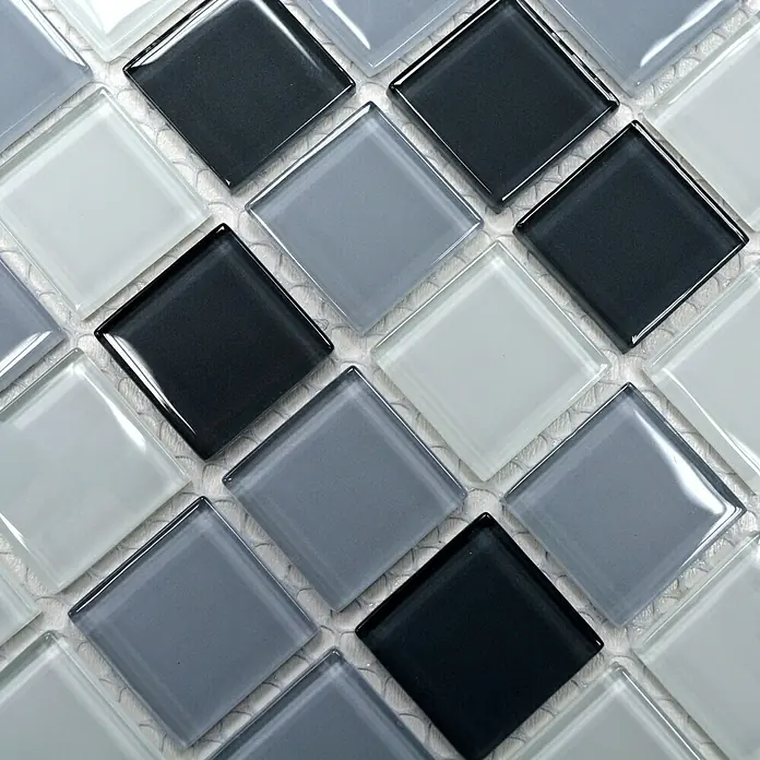 Mosaikfliese Quadrat Crystal Mix CM 4125 - 32,7 x 30,2 cm, Grau, Glänzend - Detailaufnahme