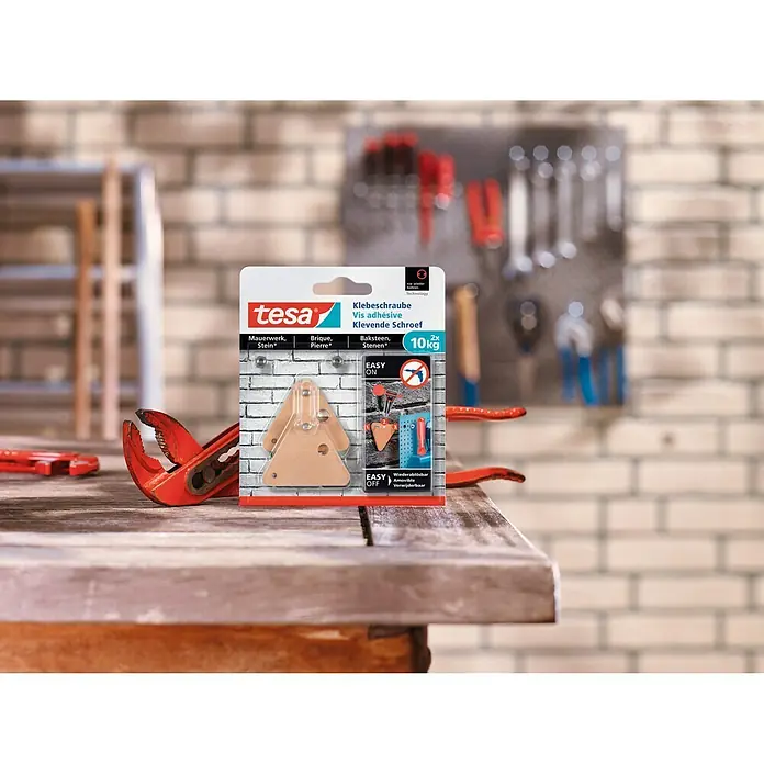 Tesa Tornillo adhesivo - Apto para: Ladrillo, Carga soportada: 10 kg, 2 uds., Triangular