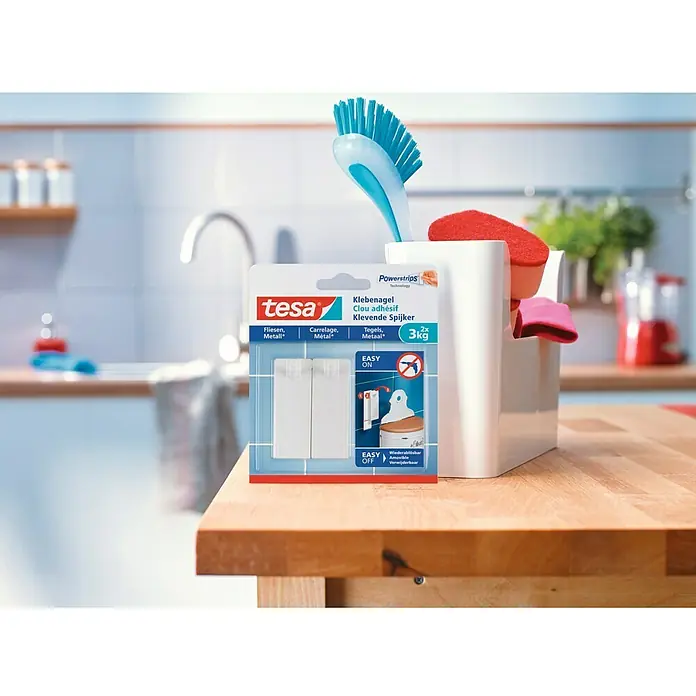 Tesa Clavo adhesivo - Apto para: Baldosas, Carga soportada: 3 kg, 2 uds., Blanco
