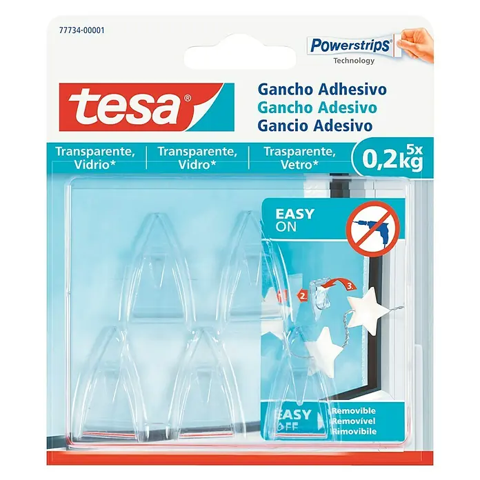 Tesa Gancho autoadhesivo - Transparente, 5 uds.
