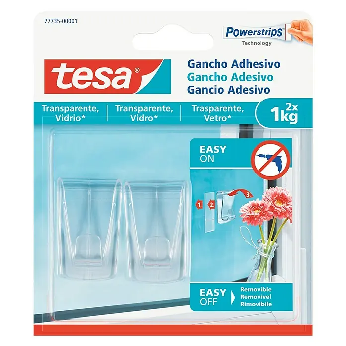 Tesa Gancho autoadhesivo - Transparente, 2 uds.