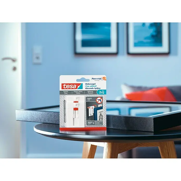 Tesa Clavo adhesivo ajustable - Apto para: Paredes pintadas, Carga soportada: 2 kg, 2 uds., Blanco