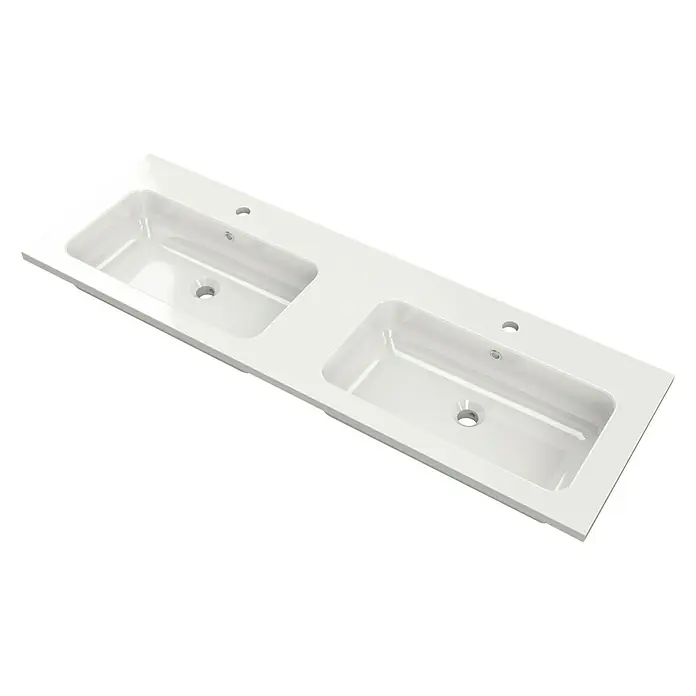 Lavabo doble Zeppelin - 140,5 x 45,5 cm, Orificios para grifo: Medio, Blanco, Madera