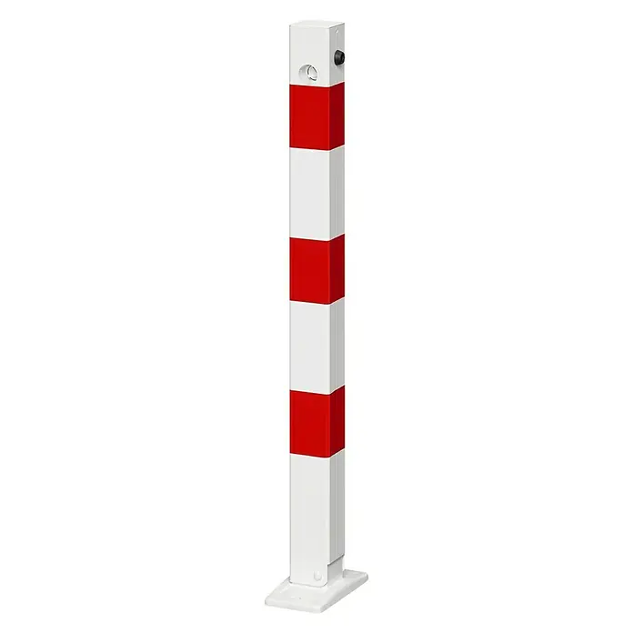 Sperrpfosten - Höhe über Boden: 900 mm, L x B: 70 x 70 mm, Stahl, Profilzylinderschloss, Bodenmontage, Weiß/Rot