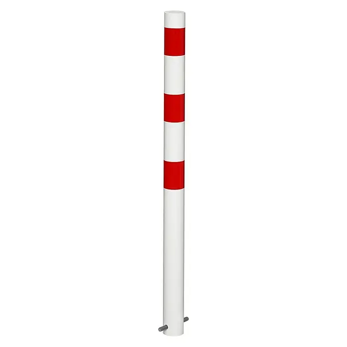 Sperrpfosten - Höhe über Boden: 900 mm, Durchmesser: 60 mm, Stahl, Ohne Öse, Montageart: Einbetonieren, Weiß/Rot