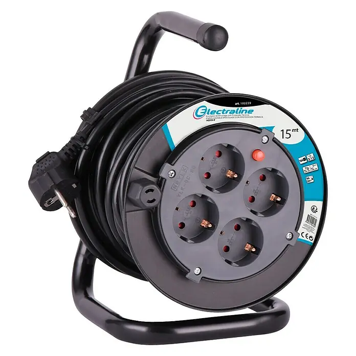 Electraline Enrollacables HO5 VV-F - 15 m, Para interior, H05VV-F3G1,5