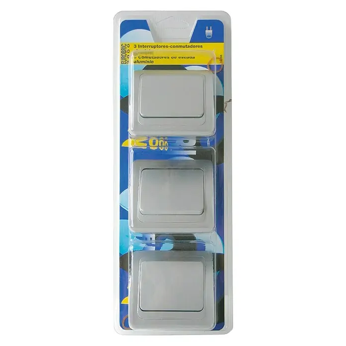 Eurobric 2000 Interruptor/Conmutador E-2 - Aluminio, Plástico, Montaje en la pared, 3 ud.