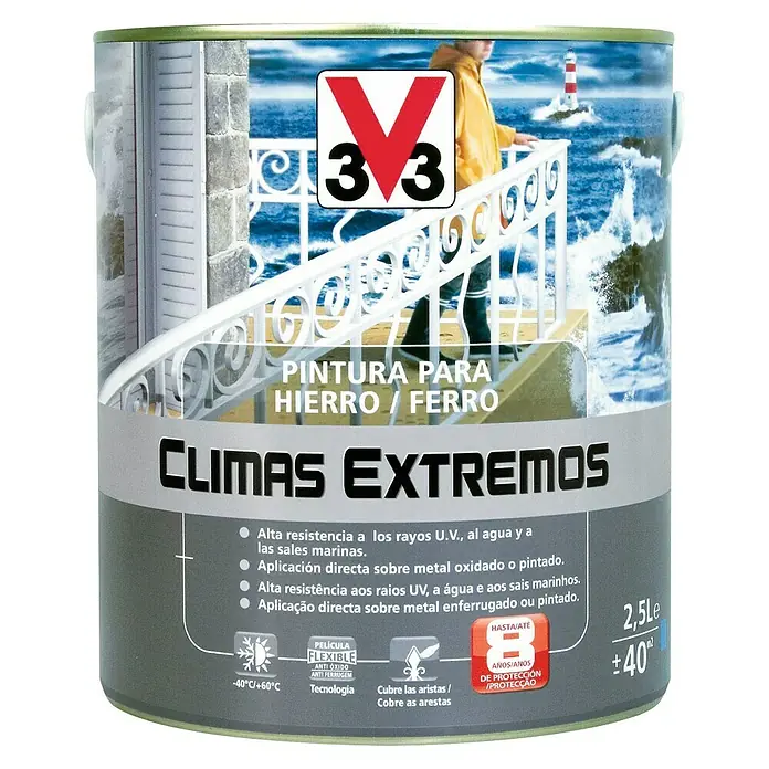 V33 Esmalte para metal Climas Extremos - Negro, 2,5 l, Mate, Base solvente