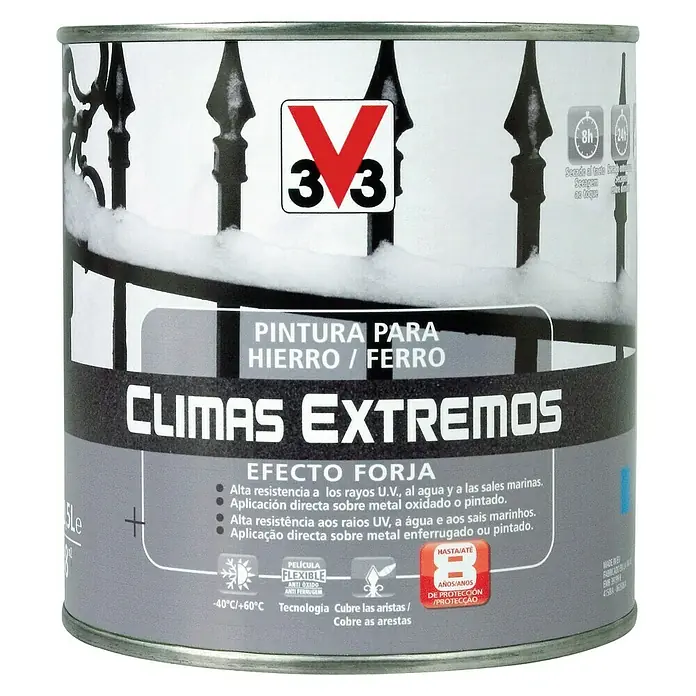 V33 Esmalte para metal Climas Extremos Efecto Forja - Gris hormigón, 500 ml, Base solvente