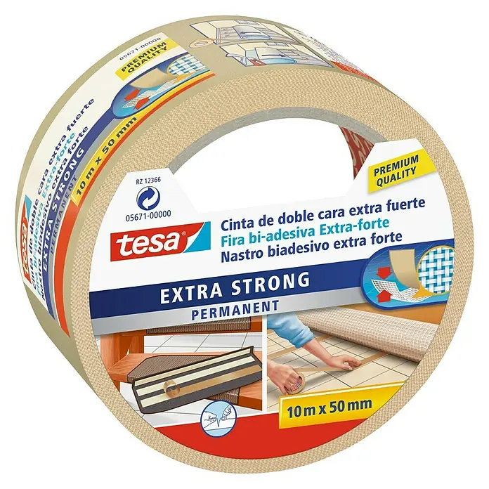 Tesa Cinta de doble cara Extra Fuerte Moquetas - 10 m x 50 mm