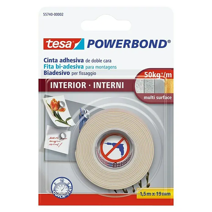 Tesa Powerbond Cinta de doble cara Indoor - 1,5 m x 19 mm